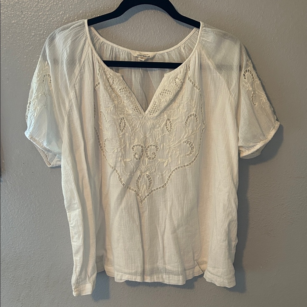 Lucky Brand Cream Embroidered Blouse